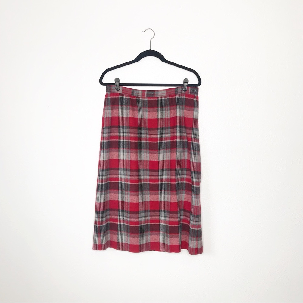 VTG Pendleton | Red Plaid Wool Midi Skirt